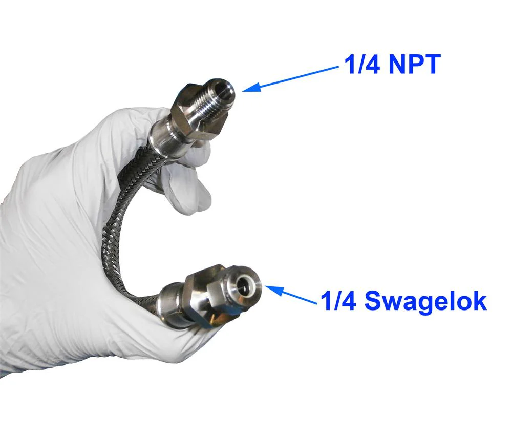 316 L SS 1/4" Swagelok Flexible Hose with 1/4" NPT Male Connector - EQ-SWA-Hose-1-LD - Image 2