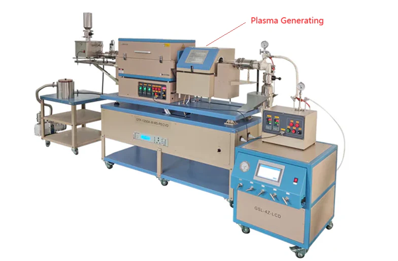 1200°C Max. 5" Rotary PE-CVD Tube Furnace w/ Feeding & Receiving - OTF-1200X-III-R5-PECVD
