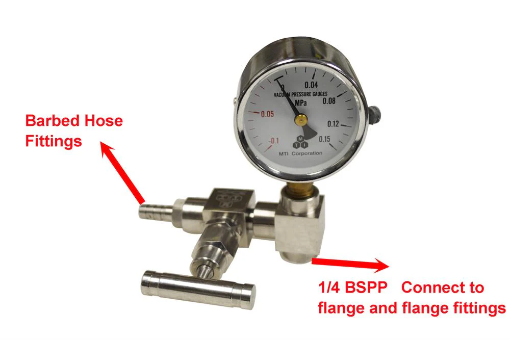 Customized Gauge Valves with SS Needle Valve, Barbed Hose Fitting and Mechanical Gauge - CM-GV