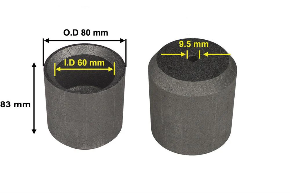 Graphite Crucible:80 mm OD x 60 mm ID x 83mm Height with 9.5mm pour hole for casting and Sealing Rod- CG6083 - Image 2