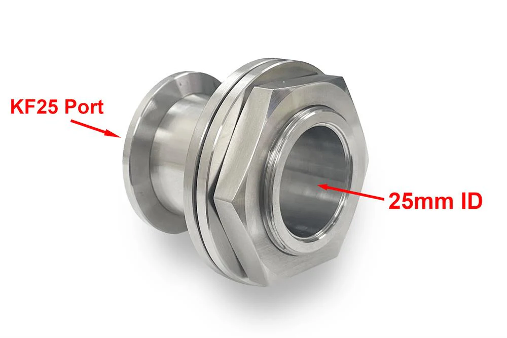 High Vacuum KF-25 Stainless Steel Feedthrough Adapter w/ 1" Hole Through - KF25FTA - Image 2