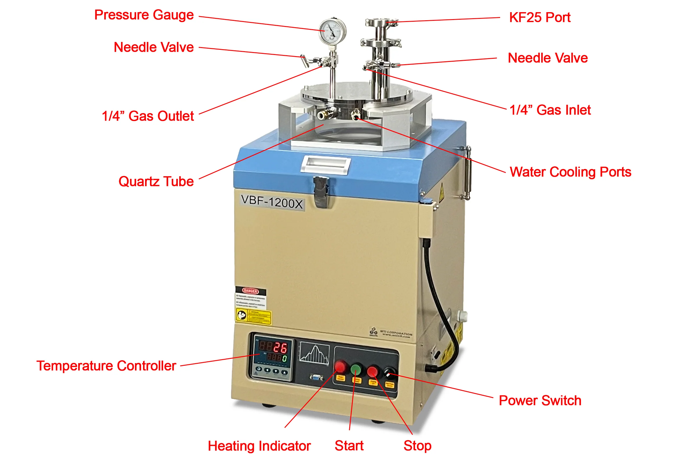 1100C Max Vertical Vacuum Furnace with  Water Cold Flange (8" OD Quartz Chamber) - VBF-1200X-V9 - Image 2